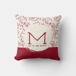 Klassisches, karmesinrotes, florales, monogramm mi kissen