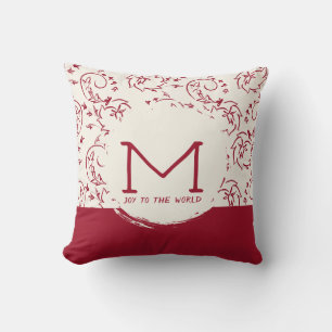 Klassisches, karmesinrotes, florales, monogramm mi kissen