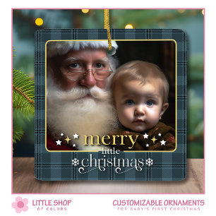 Klassisches Karo-Babys erstes Weihnachtsfoto Keramikornament