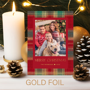 Klassisches Karo Frohe Weihnachten 1 Foto rot gold Folien Feiertagskarte