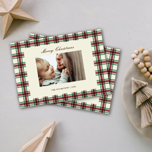 Klassisches Karomuster Weihnachtsfoto mit Schriftz Feiertagskarte
