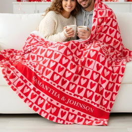 Klassisches Kirschrot-Herzen Valentinsgeschenk Fleecedecke