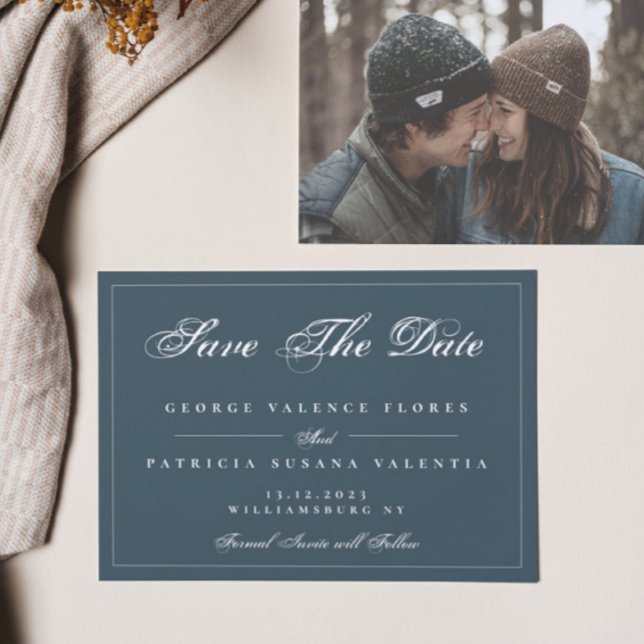 Klassisches klassisches Navy-White-Classic-Foto Save The Date (Von Creator hochgeladen)