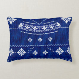 Klassisches Kobaltblau und Weiß Nordic-Schneeknitt Dekokissen