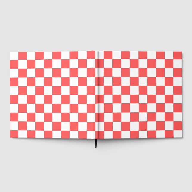 Klassisches korallenrotes Schachbrettmuster Gästebuch (Voll)
