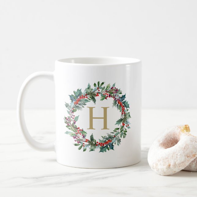Klassisches Kranz-Feiertags-Monogramm Tasse (Mit Donut)