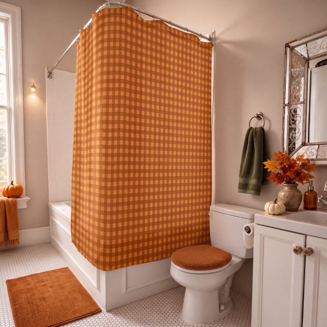 Klassisches Kürbis Herbst Gingham Karo Duschvorhang (Von Creator hochgeladen)