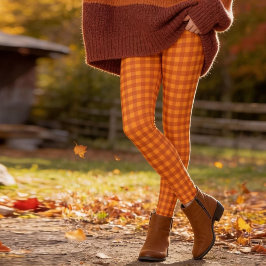 Klassisches Kürbis Herbst Gingham Karo Leggings