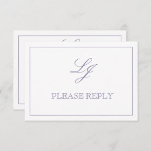 Klassisches Lavendelkalligraphie Monogramm Keine M RSVP Karte