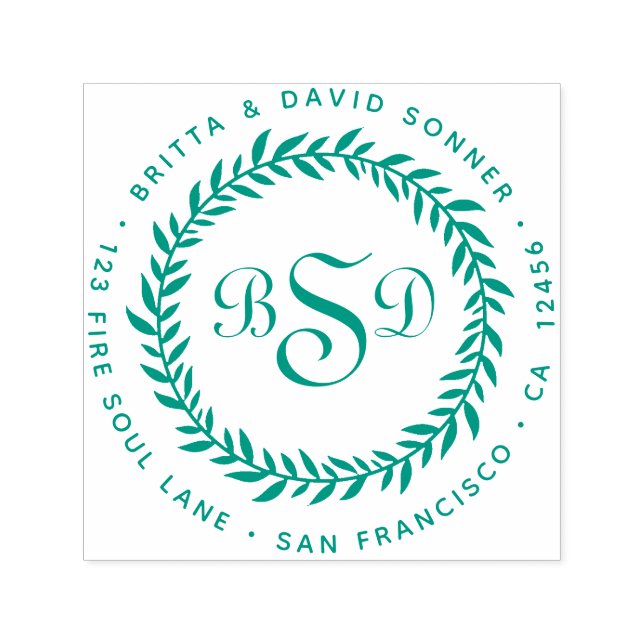 Klassisches Leaf V Kraut 3 Monogramm - Rücksendead Permastempel (Design)