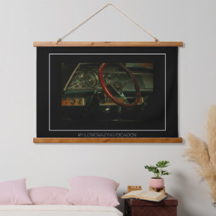 Klassisches Lenkrad für Oldtimer Wandteppich Mit Holzrahmen