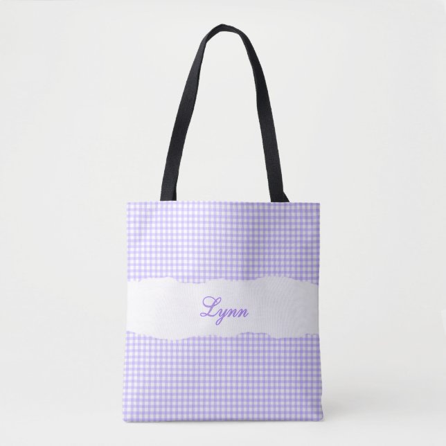 Klassisches Lila-Weiß-Gingham | Personalisierter N (Vorderseite)