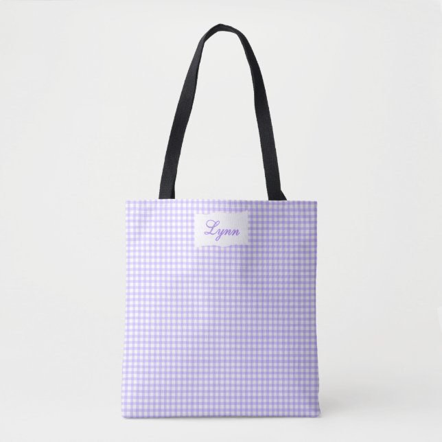 Klassisches Lila-Weiß-Gingham | Personalisierter N (Vorderseite)