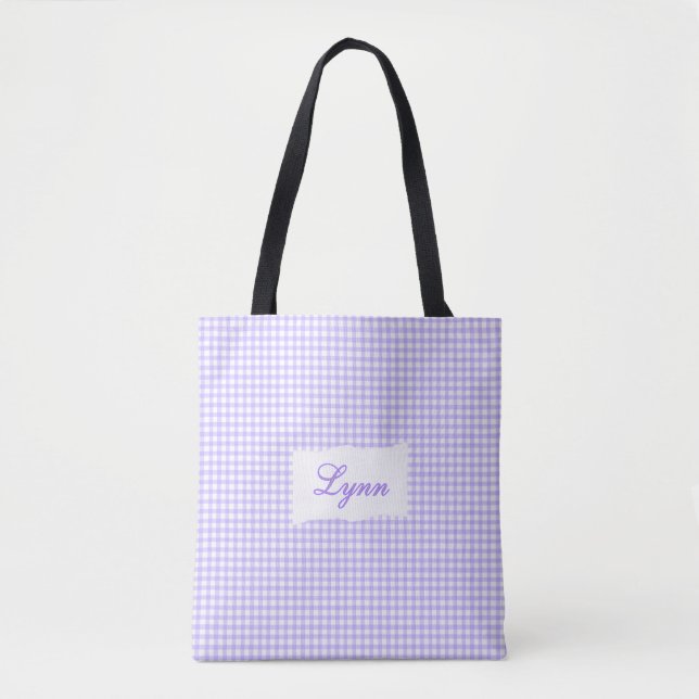 Klassisches Lila-Weiß-Gingham | Personalisierter N (Vorderseite)