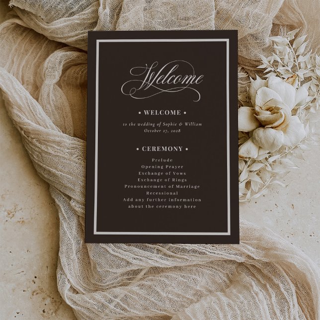 Klassisches Luxe | Dunkle Espresso-Braune Hochzeit Programm (Von Creator hochgeladen)