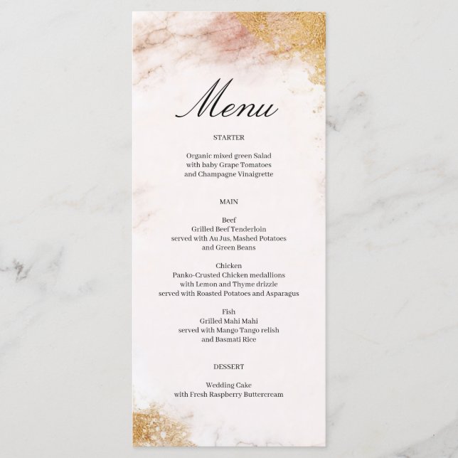 Klassisches Luxe Marble Wedding Menu Programm (Vorderseite)