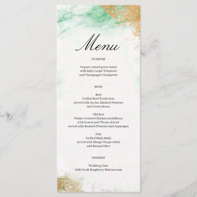 Klassisches Luxe Marble Wedding Menu Programm (Vorderseite)