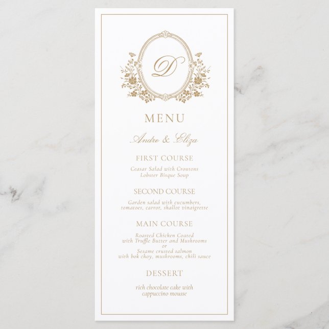 Klassisches Luxe Wappen Monogram Wedding Menu Menükarte (Vorderseite)