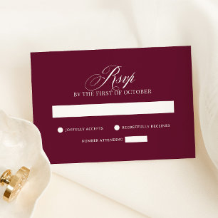 Klassisches Luxus Elegante burgunderrote Hochzei RSVP Karte