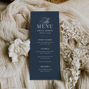 Klassisches Luxus Elegante Navyblaue Hochzeit Menükarte