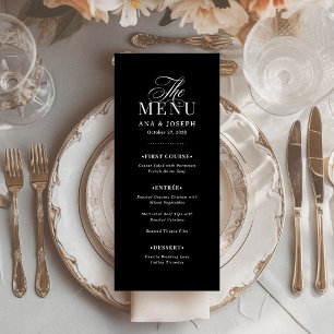 Klassisches Luxus Elegante schwarze Hochzeit Menükarte