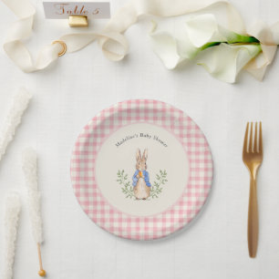 Klassisches Märchen-Hasen-Gingham-Baby-Shower Pappteller
