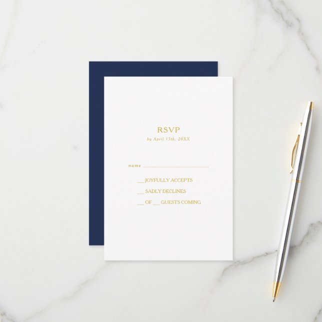 Klassisches Minimalistisch Navy Blue | Gold RSVP C (Vorderseite/Rückseite Beispiel)