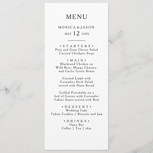 Klassisches Minimalistisches Abendmenü Menükarte (Vorderseite)