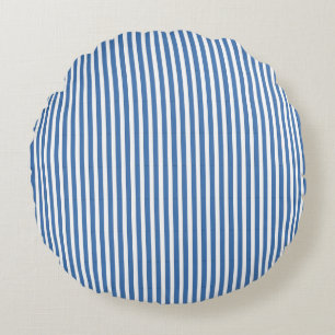 Klassisches minimalistisches blau-weiß gestreiftes rundes kissen