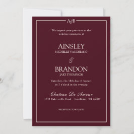 Klassisches minimalistisches Monogramm Burgund und Einladung