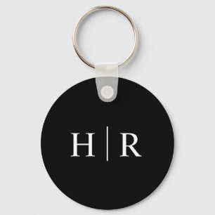 Klassisches Minimalistisches Schwarz Weiß Monogram Schlüsselanhänger