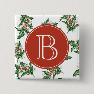Klassisches Mistelzweig-Muster-Feiertags-Monogramm Button