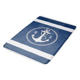 Klassisches Mit Monogramm Nautical Navy Blau und W Badematte
