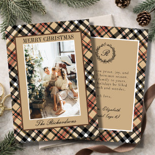 Klassisches Mocha-Braun-Karo-Monogramm-Weihnachtsf Feiertagskarte