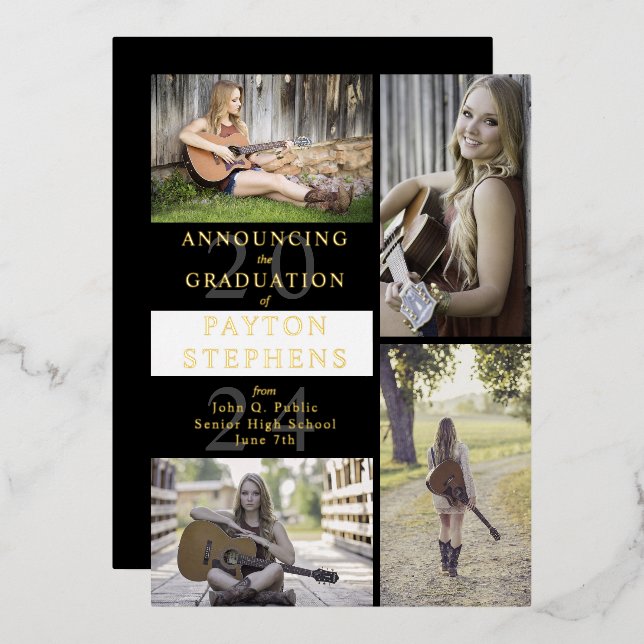 Klassisches modernes Foto Black | Weißer Abschluss Folieneinladung (Vorderseite/Rückseite)