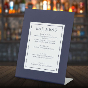 Klassisches, modernes Navy Blue Bar Menu Sockelschild