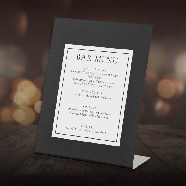 Klassisches, modernes Schwarz-Weiß-Bar Sockelschild (Classic Modern Black And White Bar Menu Pedestal Sign)