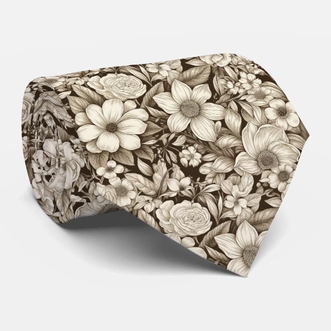 Klassisches monochromes Floral mit Vintage-Stimmun Krawatte (Gerollt)