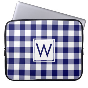 Klassisches Monogram Navy Blue Gingham Kariertes M Laptopschutzhülle