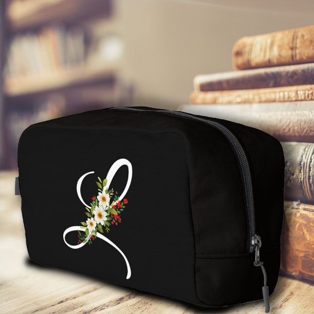 Klassisches Monogramm Anfangsbuchstabe rote Blume  Waschbeutel (Von Creator hochgeladen)