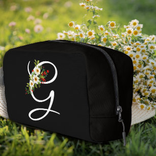 Klassisches Monogramm Anfangsbuchstabe rote Blume Waschbeutel