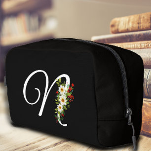 Klassisches Monogramm Anfangsbuchstabe rote Blume Waschbeutel
