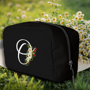 Klassisches Monogramm Anfangsbuchstabe rote Blume Waschbeutel