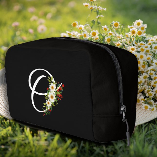 Klassisches Monogramm Anfangsbuchstabe rote Blume  Waschbeutel (Von Creator hochgeladen)