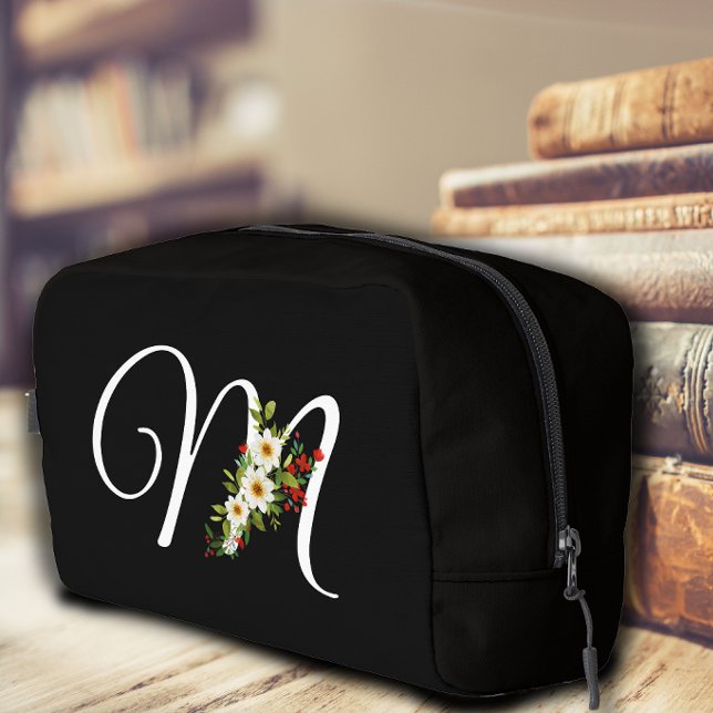 Klassisches Monogramm Anfangsbuchstabe rote Blume  Waschbeutel (Von Creator hochgeladen)