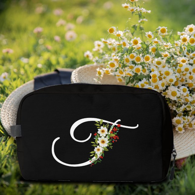 Klassisches Monogramm Anfangsbuchstabe rote Blume  Waschbeutel (Von Creator hochgeladen)