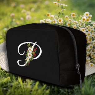 Klassisches Monogramm Anfangsbuchstabe rote Blume Waschbeutel
