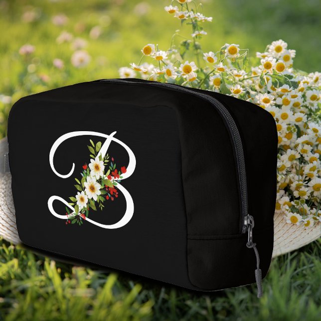 Klassisches Monogramm Anfangsbuchstabe weiße Blume Waschbeutel (Von Creator hochgeladen)