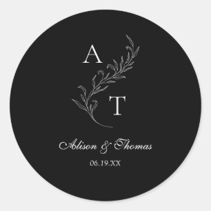 Klassisches Monogramm-Blatt Hochzeitsumschlag-Sieg Runder Aufkleber