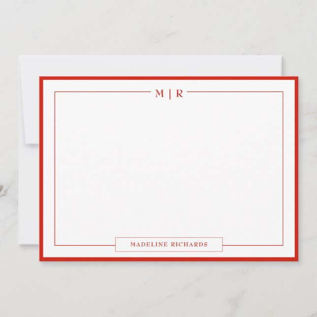 Klassisches Monogramm Candy Red Rand Schreibwaren Mitteilungskarte (Vorderseite)